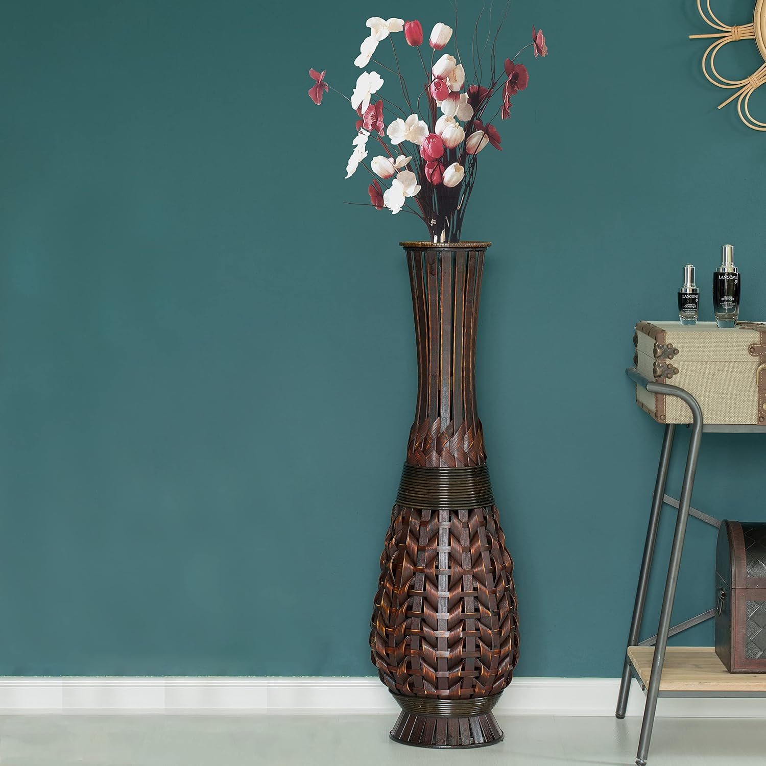 Antique Trumpet Style Brown Bamboo Floor Vase - 36-inch-Tall Decorative Vase for Entryway or Living Room - Vintage-Inspired Home Decor Accent - Elegant Tall Vase for Rustic Interiors