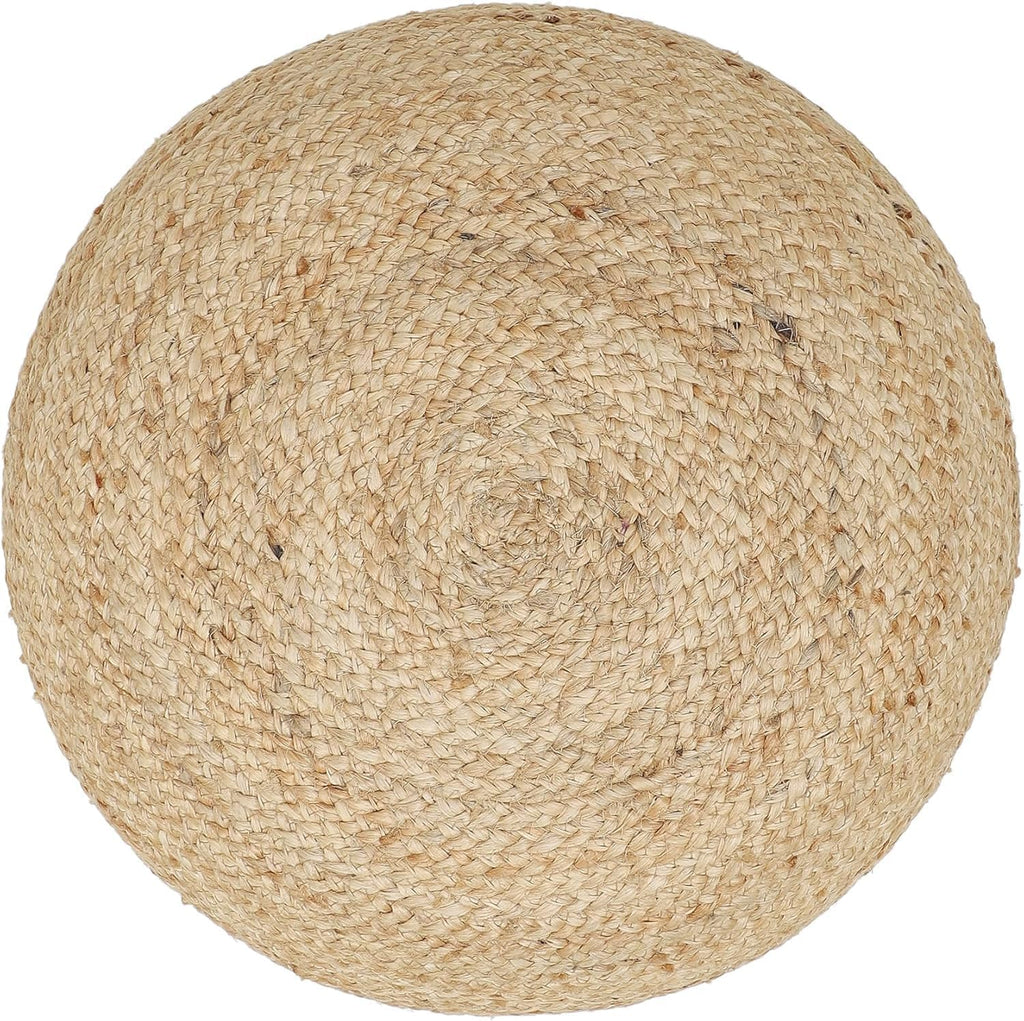 · REDEARTH · Jute Circular Pouf Ottoman - Braided Pouffe Accent Sitting Round Footrest for Living Room, Bedroom, Nursery, kidsroom, Patio, Gym; 100% Jute Set of 2 (19.5'X19.5'X14'; Jute Natural)