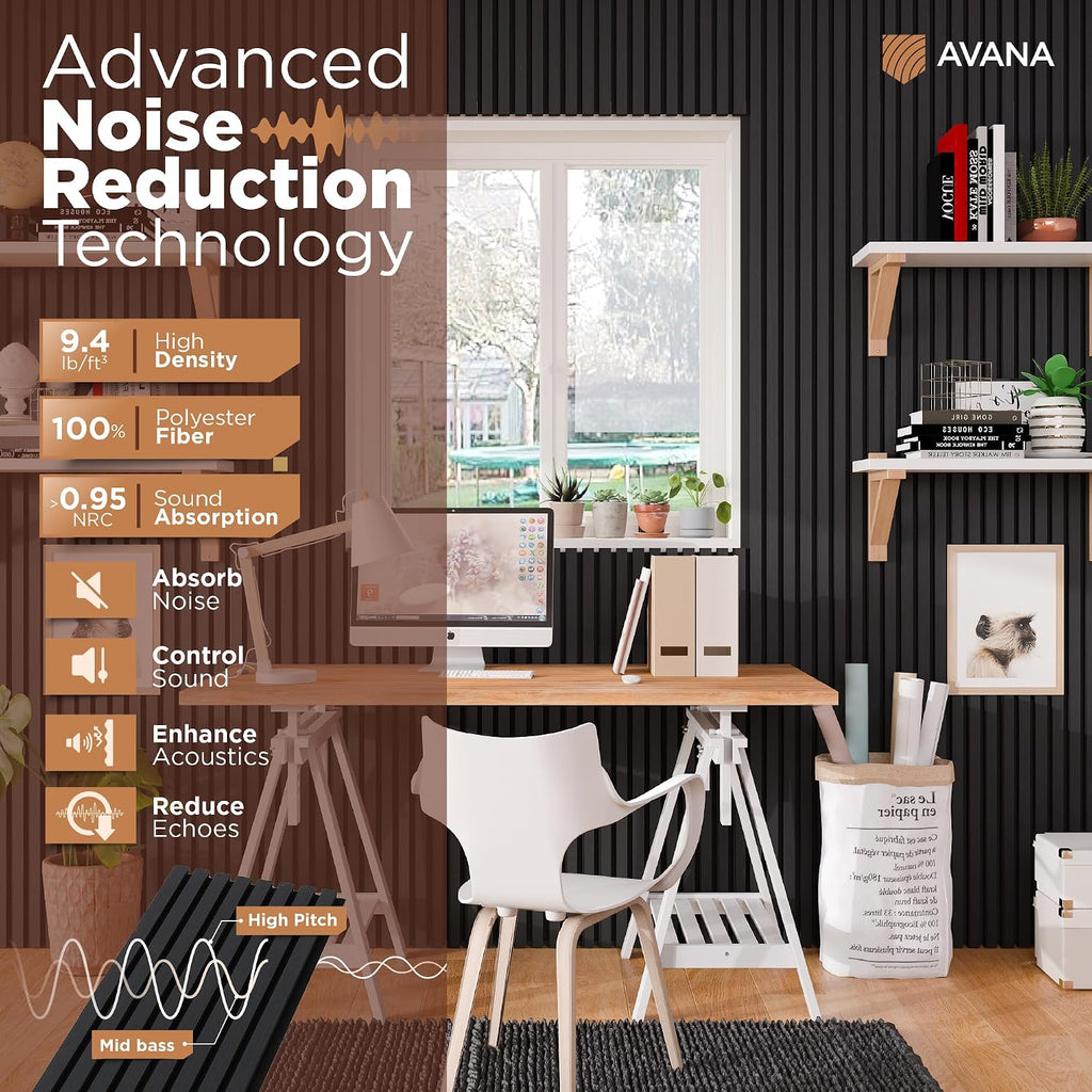 Avana Acoustic Wood Wall Panels –93.2x11.25 Inch Panels – Fits 94x12 Layout – Black Oak Acoustic Panels 2 PCs – Wall Panels For Interior Wall Decor For Homes, Offices – Decorative Wood Panels For Wall