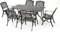 Christopher Knight Home Hallandale Outdoor Sarasota Cast Aluminum Rectangular Dining Set, 7-Pcs Set, Hammered Bronze
