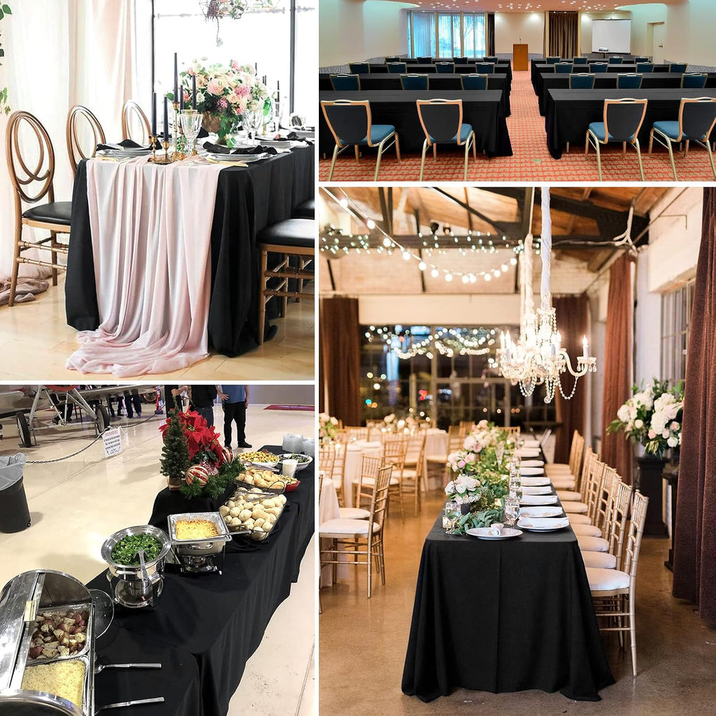 10 Pack Polyester Tablecloths, Black 90 x 156 Inch Polyester Table Cloth for 8 Foot Rectangle Tables, Stain and Wrinkle Resistant Washable Fabric Table Cover for Wedding Banquet Restaurant Party