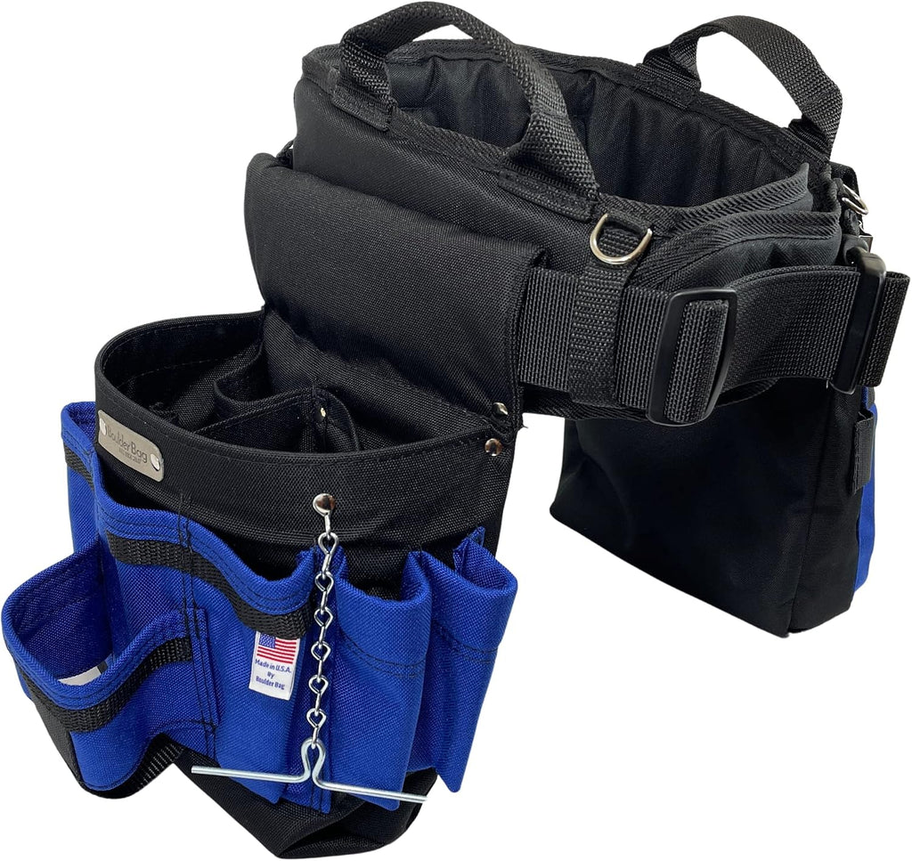 BOULDER BAG Ultimate Electrician's MAX Combo with Comfort Back Support Tool Belt, Quick Release Buckle, Heavy Duty Tool Belt, Blue (Medium 28-32 Inch Waist), Tool Belt Made in USA