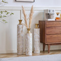 Floor Metal Decorated Vases Set of 3 for Gorgeous Home Decoration Large Glazed Metal Vases (Pampas+White)