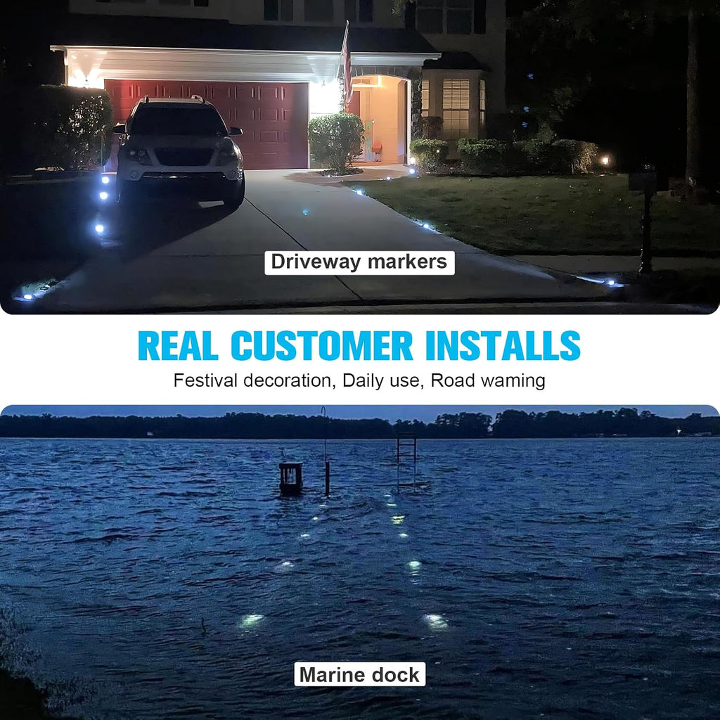 VOLISUN Solar Deck Lights Driveway Dock Light, 12-Pack Led IP68 Waterproof Outdoor Warning Step Lights for Driveway Sidewalk Garden Pathway Yard(Warm White, Auto On/Off