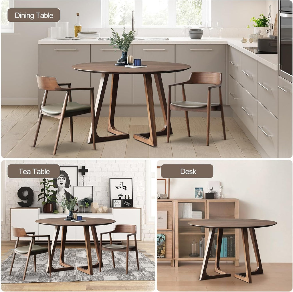 35.4' Round Wooden Dining Table,Small Dining Table for 4,Circle Kitchen Table,Mid Century Modern Coffee Table for Living Room,Dining Room, Easy-Assembly,Space Saving,Walnut