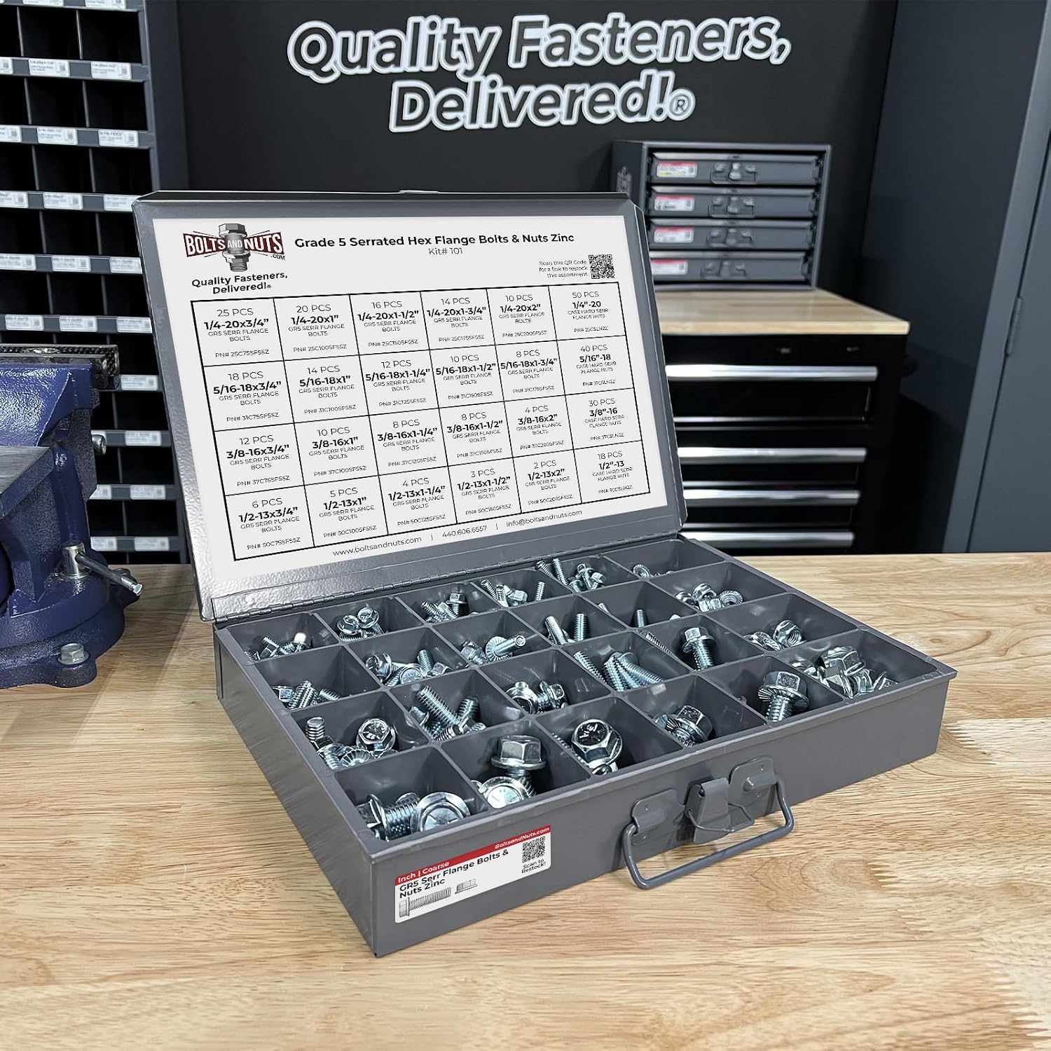 Grade 5 Serrated Hex Cap Flange Bolt & Flange Nut Assortment Kit - 348 Pieces!