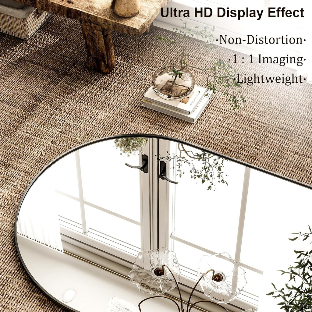 HARRITPURE 76'x46'Full Length Mirror - Arch Floor Mirrors with Aluminum Alloy Frame Free-Standing Wall Mounted or Leaning Large Bedroom Dressing Mirror,Black