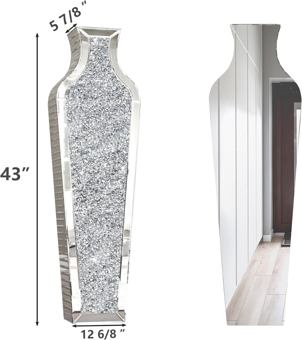 SHYFOY 43' Extra Large Floor Vase Oversized Crushed Diamond Mirrored Vase Silver Big Crystal Vases for Home Decor Living Room Floor
