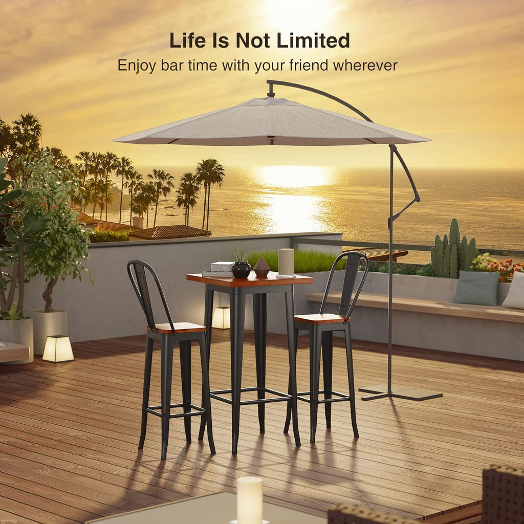 Aiho Bar Table and Chairs Set, Pub Table and Chairs Set of 2, with Elm Solid Wood and Thickened Metal Frame, for Bar, Small Space, Bistro Cafe
