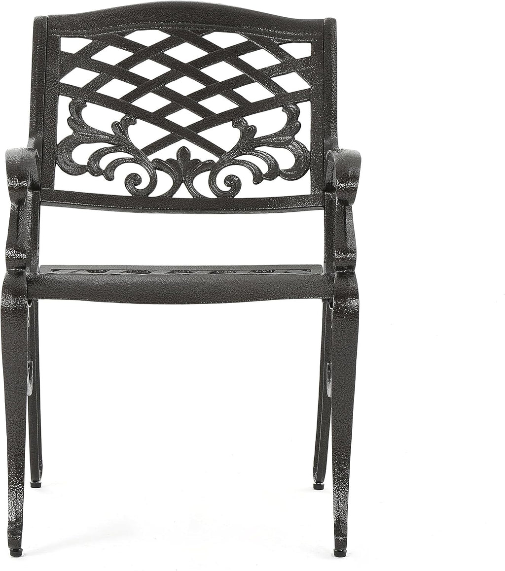 Christopher Knight Home Hallandale Outdoor Sarasota Cast Aluminum Rectangular Dining Set, 7-Pcs Set, Hammered Bronze