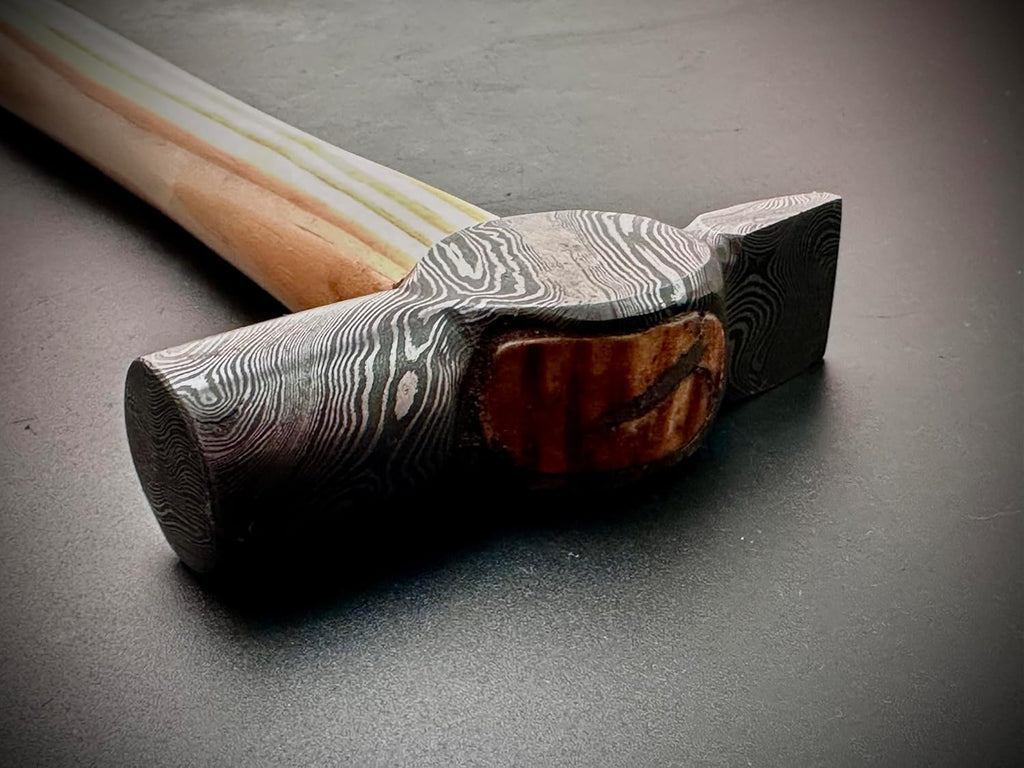 Handmade Cross Peen Hammer | HandForged Damascus Steel | Heat Treated | Wood Working | Ash Wood Handle | 9.8 oz | German Style
