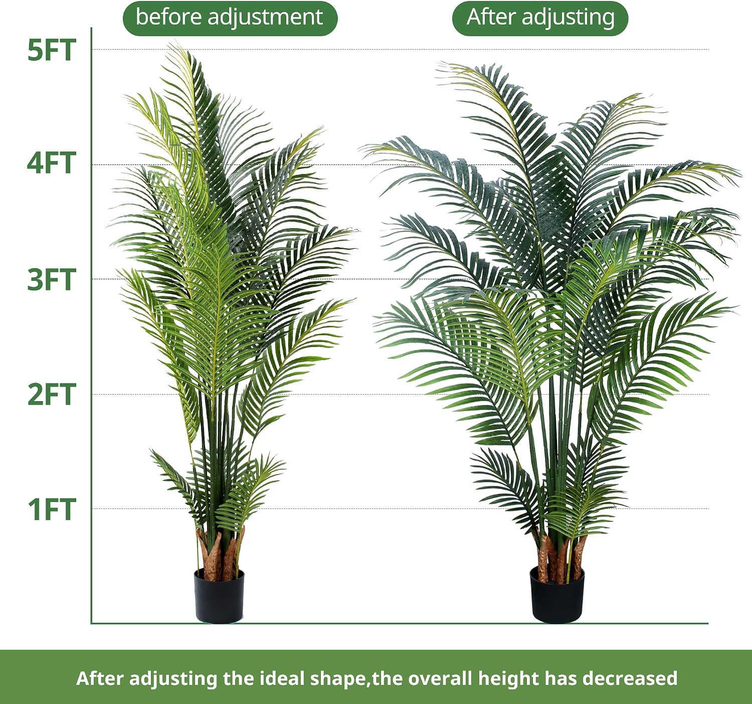 Yepdin Artificial Tropical Palm Plant - 5 Ft Tall Faux Palm Tree with Plastic Pot for Office and Home Decor, Indoors and Outdoors, Housewarming Gift, K1502PCS