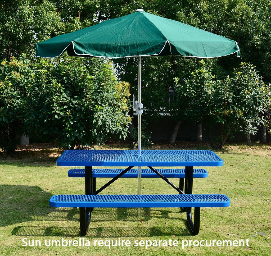 Heavy Duty 6' Rectangular Picnic Table, Expanded Metal,(72' Long) (Blue)
