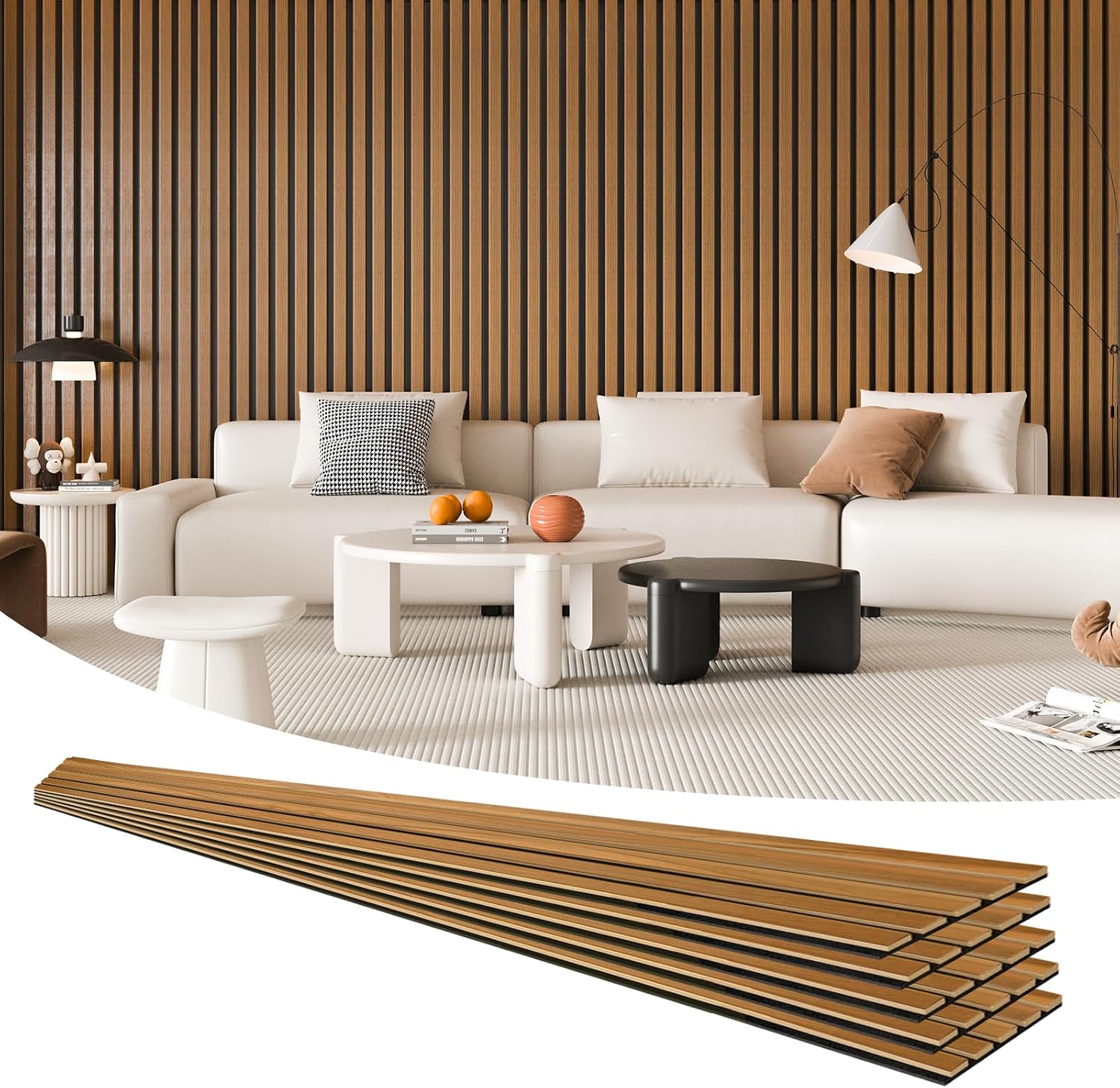 Art3d 4 Pieces 94.5' x 7.9' Acoustic Slat Wood Wall and Ceiling Panels,Fluted Modern Sound Absorbing Panels, Teak