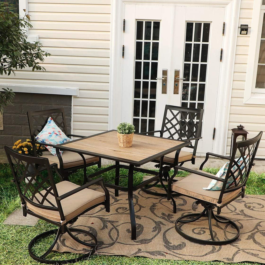 PHI VILLA 37' x 37' Patio Dining Table Outdoor Dining Furniture Umbrella Table with 1.57' Umbrella Hole, Steel Frame with Premium PVC Table Top for Patio, Lawn Garden