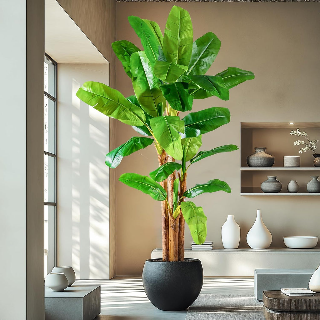 Erimda 9FT Artificial Banana Tree Tall Fake Banana Leaf Plant Faux Banana Silk Tree Faux Banana Leaves for Home Swimming Pool Indoor Outdoor Patio Tropical Decor