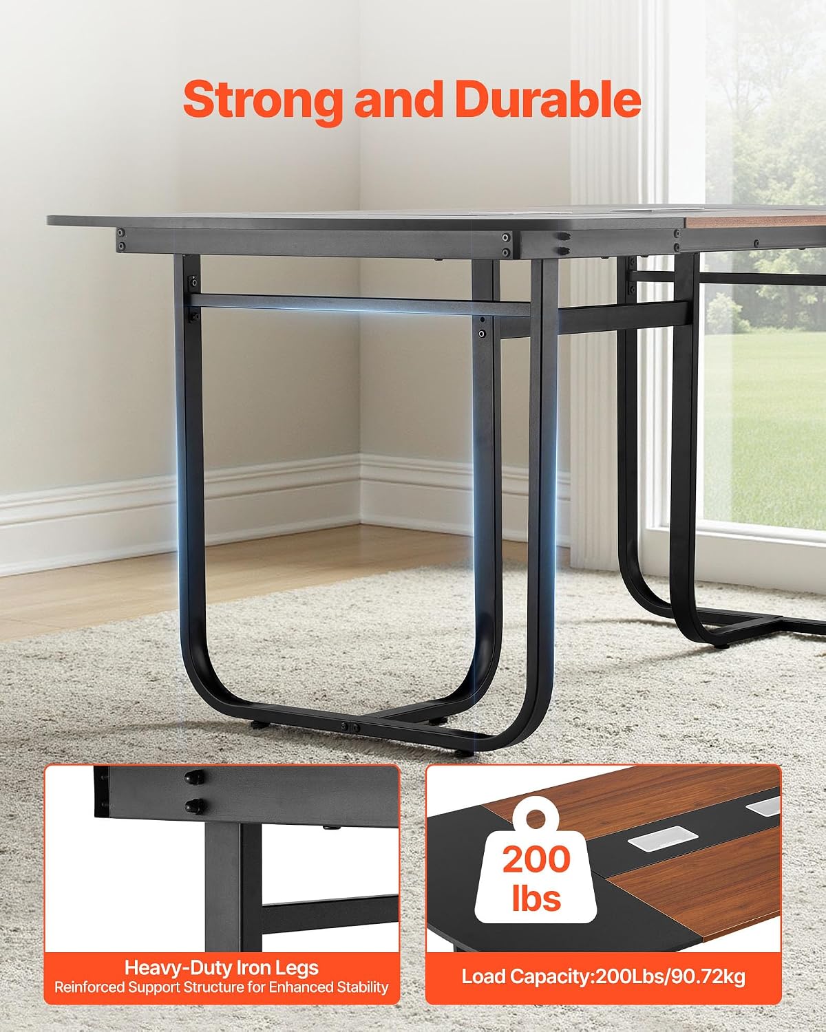 VEVOR Conference Table, 6 ft Oval Office Meeting Table for 6-8 Person, Modern Seminar Desk with Metal Legs, Large Meeting Desk for Office, Boardroom, Conference Room, Easy Assembly, Black & Brown