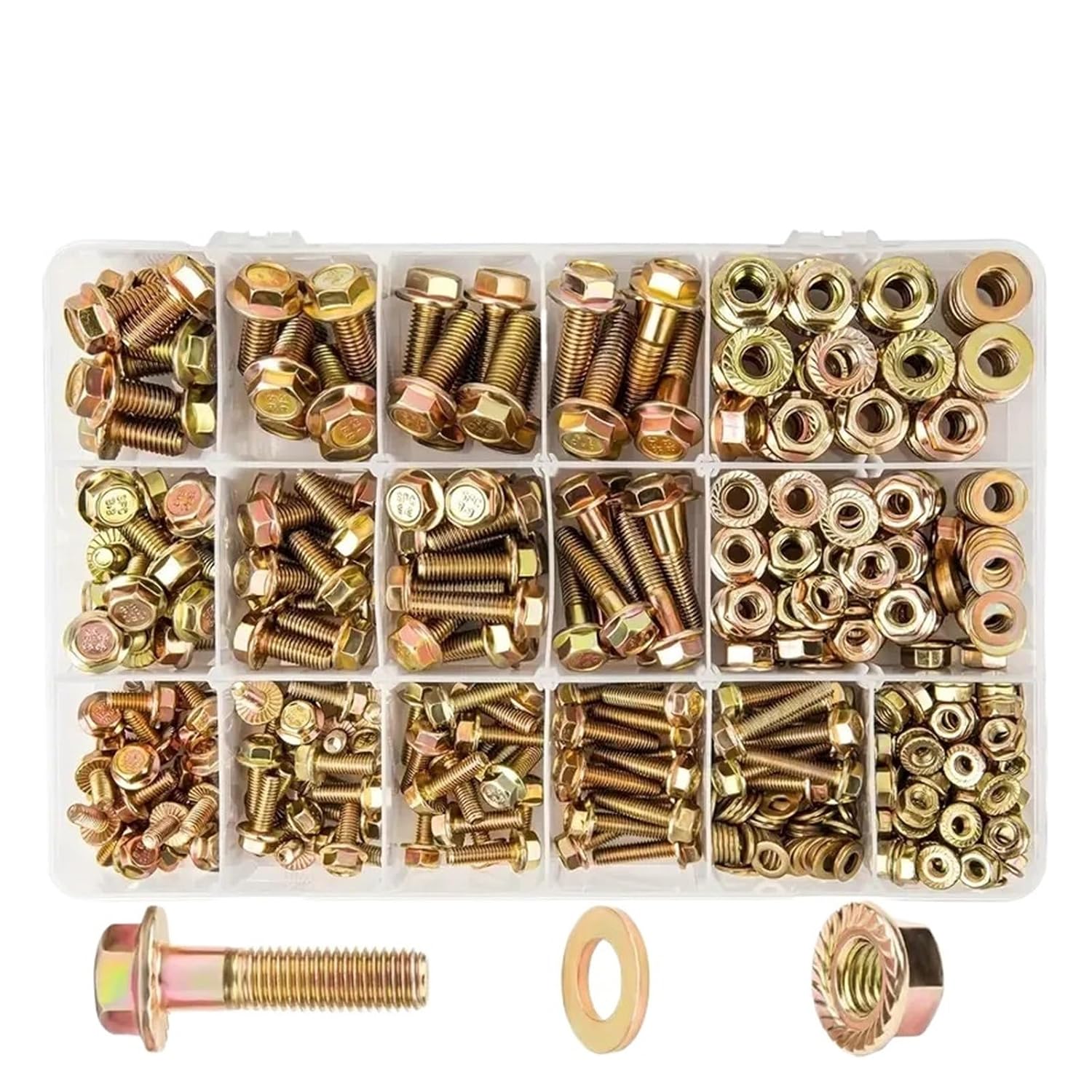 525pcs Assorted Bolts and Nuts Set, M6 M8 M10, Class 8. Serrated Hex