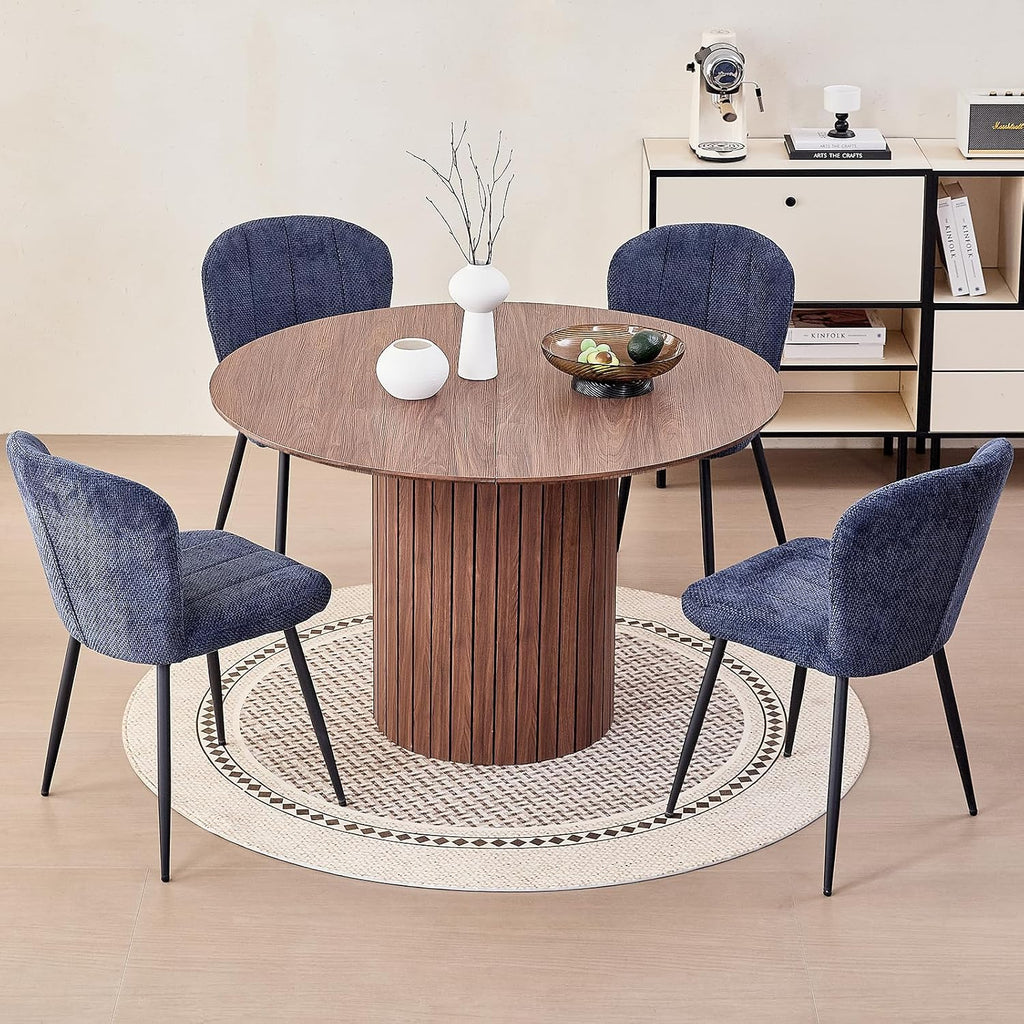 47' Round Dining Table for 4, Farmhouse Kitchen Table [Chamfered Edge Tabletop] Circle Pedestal Dinner Table, φ47.2'x29.5'H, Brown