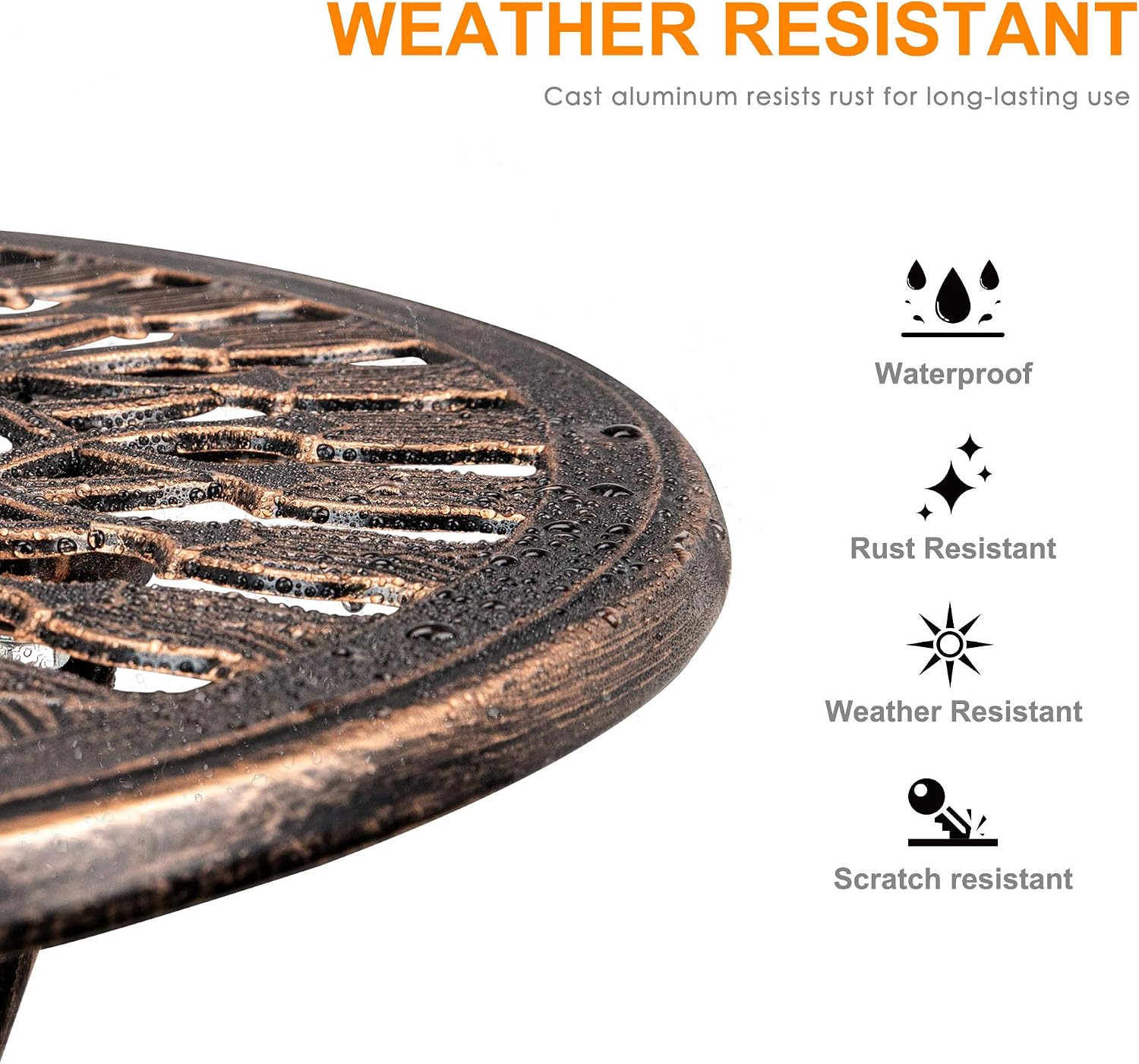 HOMEFUN Bistro Table and Chairs Set of 2 Outdoor 3 Piece Patio Set Tulip Pattern Cast Aluminum Bistro for Garden Balcony, Durable Rust All-Weather Resistance (Bronze)