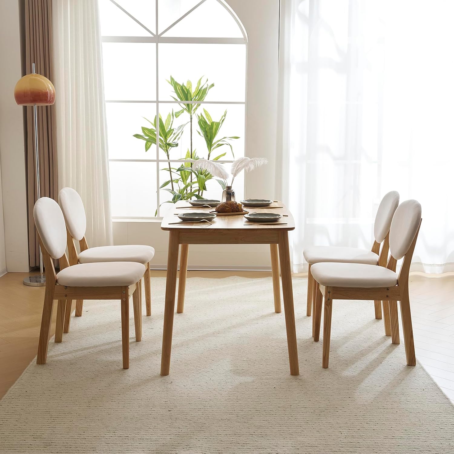 Karl home 5-Piece Dining Table Set, Dining Table Set for 4, Compact Mid-Century Modern Kitchen Table & Chair, w/ 4 Chairs, for Kitchen/Small Apartment, Solidwood, Nature