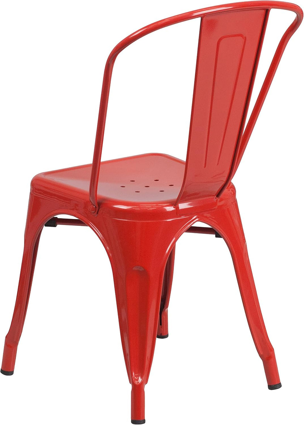 EMMA + OLIVER Commercial Grade 31.5' Square Red Metal Indoor-Outdoor Table Set-4 Stack Chairs