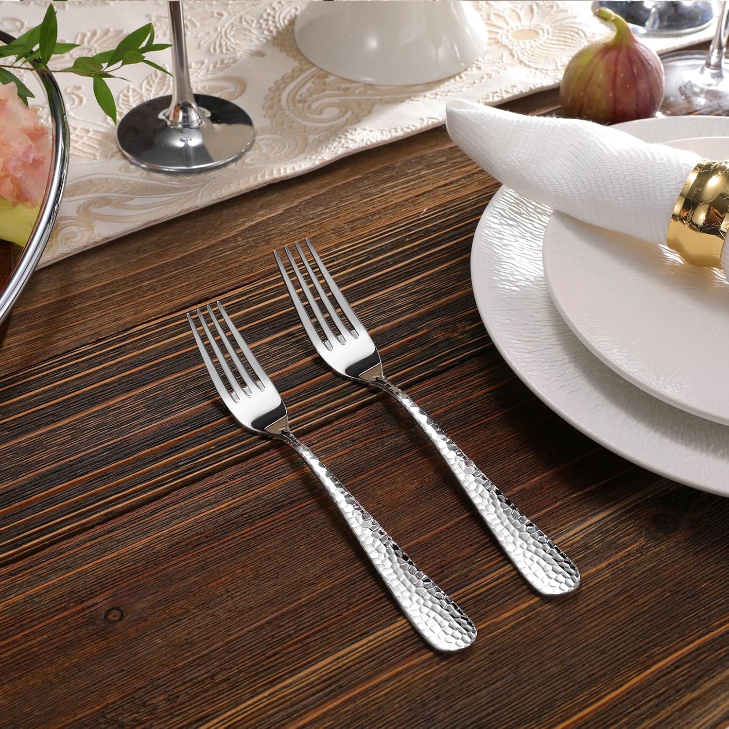 KEAWELL Premium 20/45/65 Piece Louise Hammered Silverware Set with Round Edge, 18/10 Stainless Steel, Service for 4/8/12, Fine Flatware Set, Dishwasher Safe (65)