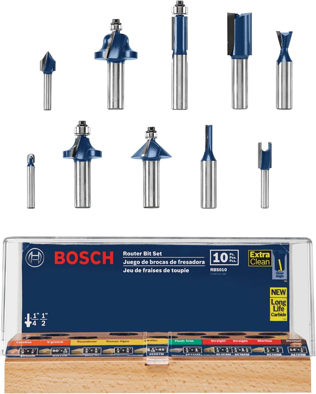 Bosch MRC23EVSK Combination Router - 15 Amp 2.3 Horsepower Corded Variable Speed Combination Plunge & Fixed-Base Router Kit with Hard Case & RBS010 10pc. All-Purpose Router Bit Set