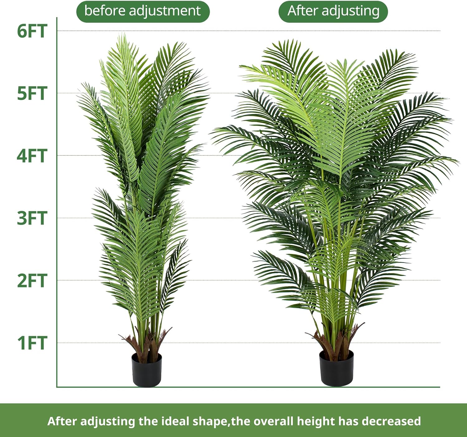 YEPDIN 6 Ft Artificial Tropical Palm Tree With 24 Removable Leaves - Large Faux Plant for Indoors and Outdoors, Silk Housewarming Gift, K185