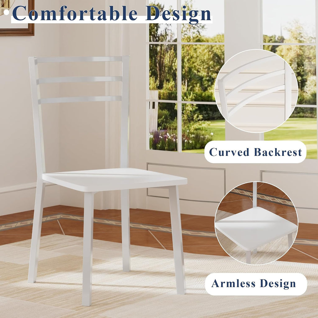 VECELO Small Round Dining Table Set for 2, Wood Tabletop with Strong Metal Frame, Modern Dinette with Chairs for Kitchen, Breakfast Nook Living Room, Pure White