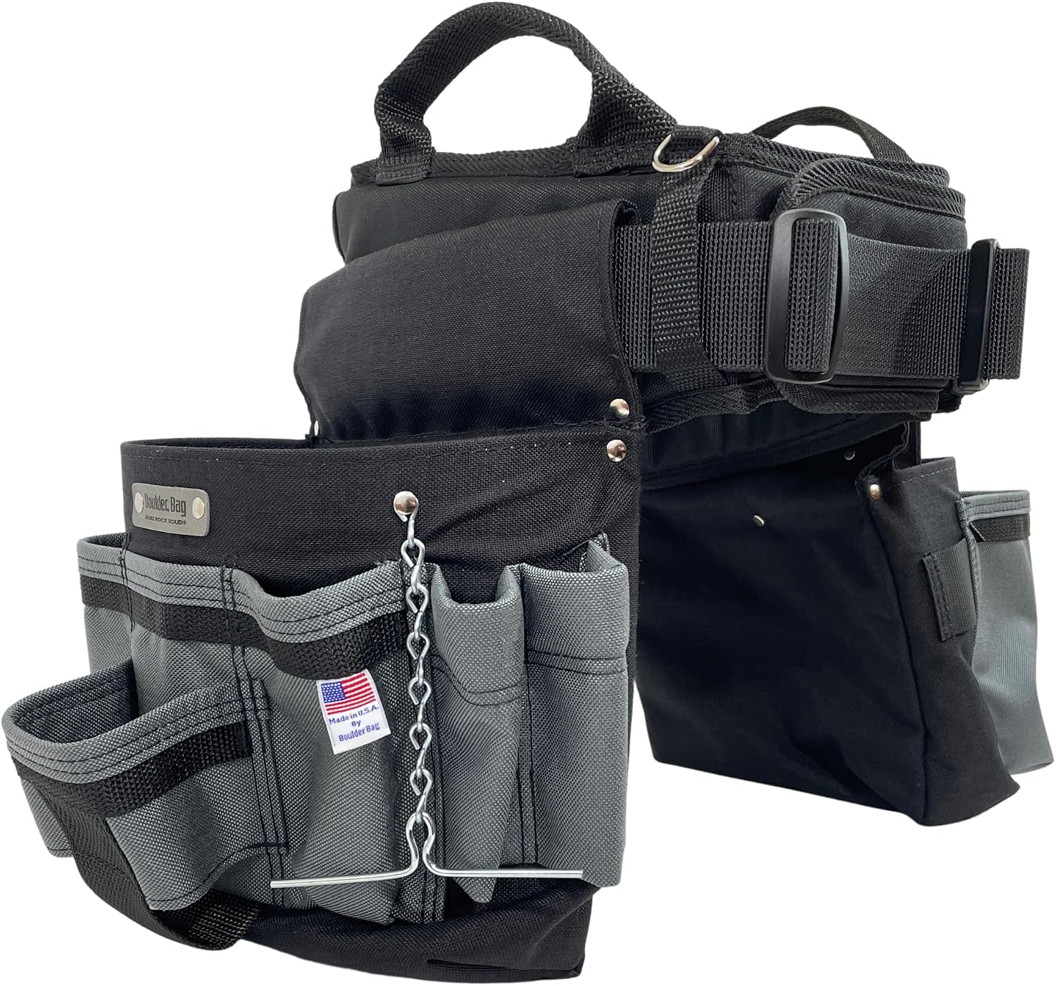 BOULDER BAG Ultimate Electrician's MAX Combo with Comfort Back Support Tool Belt, Quick Release Buckle, Heavy Duty, Silver, (Medium 28-32 Inch Waist), Made in USA