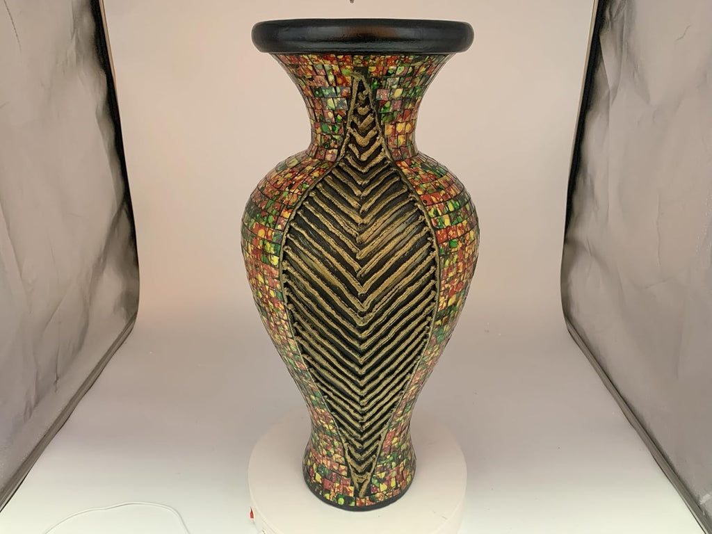 Floor Vase, 24 Inch Mosaic Vase – Tall Cylinder Made of Terracotta with Red, Orange, and Green Glass Mosaic Pieces – Handcrafted Decorative Home Décor Accent Piece for Bedroom, Living Room