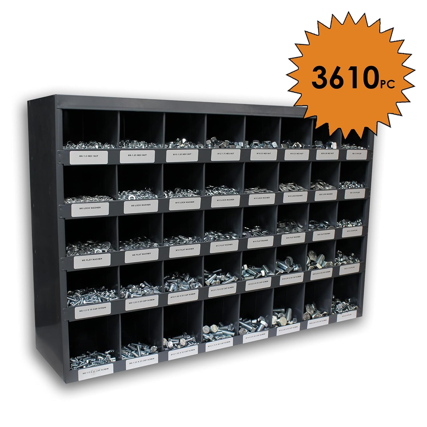 Titan 3,610 pcs Stainless Steel 18-8 Coarse Hardware Assortment Kit with Hex Cap Screws, Hex Nuts, Washers, & Durham 40 Hole Metal Bin, One Size