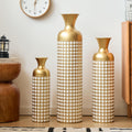 Floor Metal Decorated Vases Set of 3 for Gorgeous Home Decoration Large Glazed Metal Vases (Antique Brass+White + Metal)
