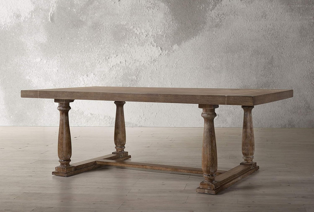84'' Rectangular Dining Table Rustic Wood Kitchen Dinner Table, Retro Modern Mid-Century Style, Wooden Trestle Base, Oak