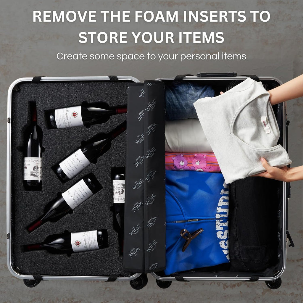 Wine Suitcase for Airplanes 12 Bottle Aluminum Wine Luggage for Airplane Travel with TSA Approved Lock & Removable Insert, Black Hard Shell Case with Expensive High-Strength Aluminum Protection Frame
