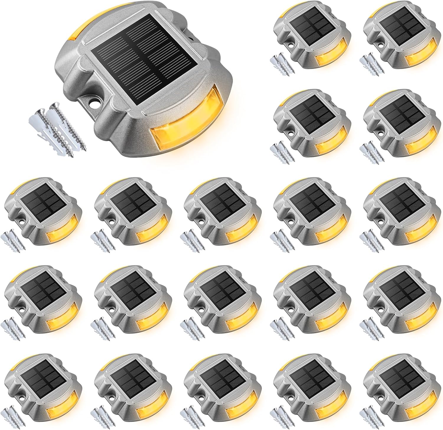VOLISUN Solar Deck Lights Driveway Dock Lights, 20-Pack Led IP68 Waterproof Outdoor Warning Step Lights for Driveway Sidewalk Garden Pathway Yard(Warm White, Auto On/Off