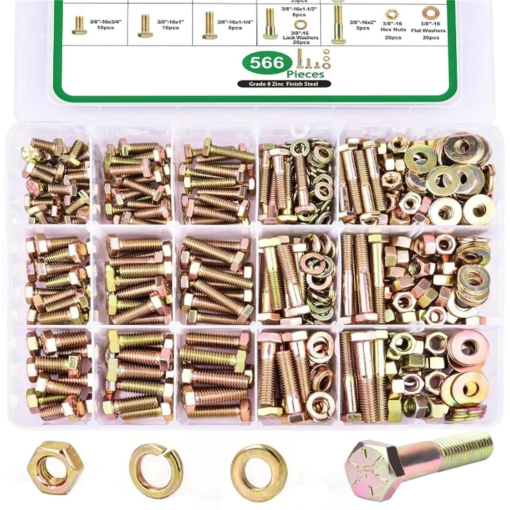 Nut & Bolt Sets Grade 8 Heavy Duty Bolt Kit(566pcs Gold)