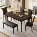 LUMISOL Farmhouse Dining Table Set for 6, Solid Wood Kitchen Table Set with 4 Upholstered Chairs and Bench for Kitchen, Dining Room, Dark Walnut