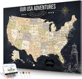 IPIC - Vintage USA Travel Map, Pin Board Canvas Wall Art, Travel Map with Pins Included, Ready to Hang for Home or Office, 40x30 Inch