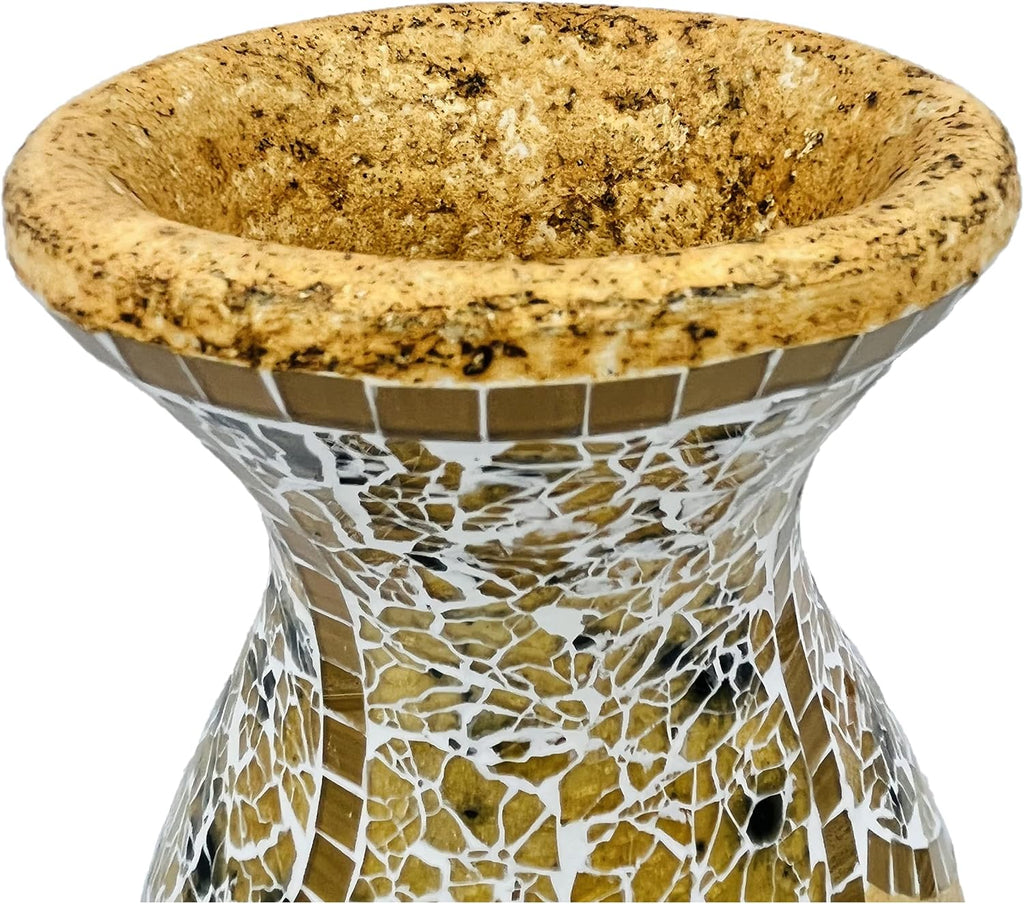 Floor Vase, 18 Inch Mosaic Vase – Tall Cylinder Made of Terracotta with Yellow Tan Glass Mosaic Pieces – Handcrafted Decorative Home Décor Accent Piece for Bedroom, Living Room, Office