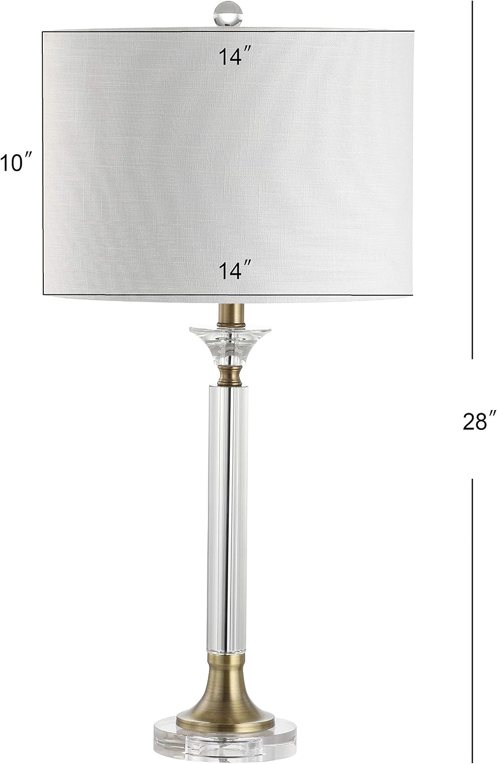 JONATHAN Y 28' Clear/Brass Gold Crystal and Metal Candlestick LED Table Lamp Set of 2, Modern Transitional Nightstand Lamps with White Linen Drum Shade, LED Bulbs Included JYL5039A-SET2