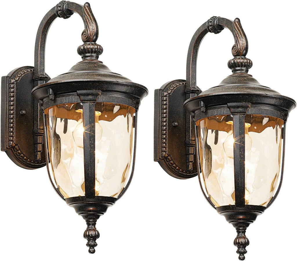 John Timberland Bellagio Rustic Downbridge Outdoor Wall Light Fixtures Set of 2 Veranda Bronze 16 1/2' Champagne Hammered Glass for Post Exterior Barn Deck House Porch Yard Patio Outside Garage