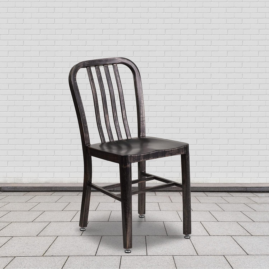 Flash Furniture Gael Commercial Grade 2 Pack Black-Antique Gold Metal Indoor-Outdoor Chair