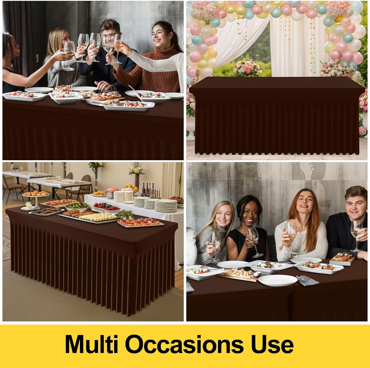 Smiry Spandex Tablecloth 6 Pack, Elastic Fitted Stretch Tablecloth for 6FT Rectangle Tables, Waterproof Washable Table Cover Skirt for Wedding, Banquet & Parties (Coffee, 72Lx30Wx30H Inch)