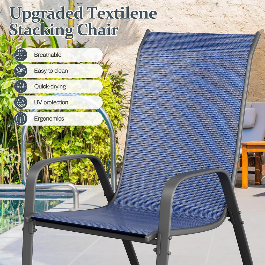 TLSUNNY 7 Pieces Patio Dining Set, Outdoor Table and Chairs W/1.69″ Umbrella Hole, 30'X 55' Table and Stackable Textilene Chair, All Weather Patio Furniture Set (Umbrella not Included) (Navy Blue)