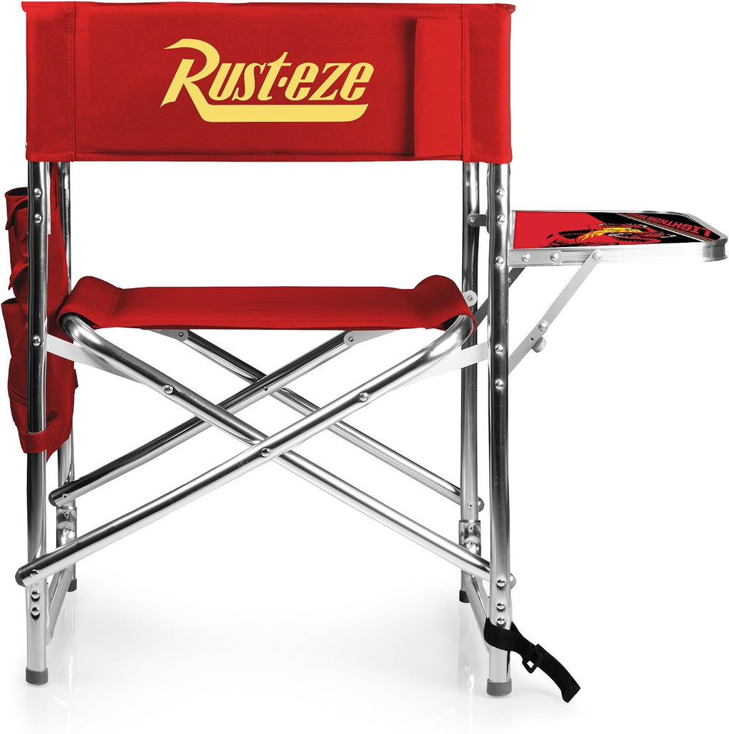 PICNIC TIME Disney Cars Lightning McQueen Sports Chair with Side Table, Folding Beach and Camp Chair, Portable Outdoor Chair with Carry Strap and Storage Pockets, (Red)