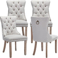 ODUSE-DAILY Beige Linen Dining Chairs Set of 4, Kitchen & Dining Room Chairs Set of 4, Tufted Dining Chairs, Upholstered, Wood Legs (Beige White, 4pcs)
