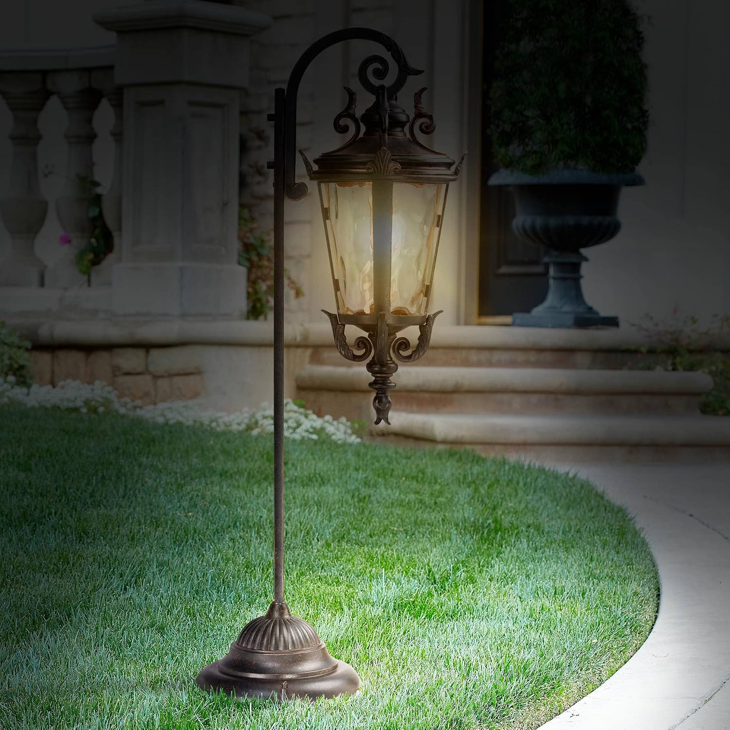 John Timberland Casa Marseille 35' High Traditional Outdoor Landscape Path Lights Porch House Exterior Outside Set of 2 LED Bulb Weatherproof Brown Bronze Finish Metal Clear Hammered Glass Shade
