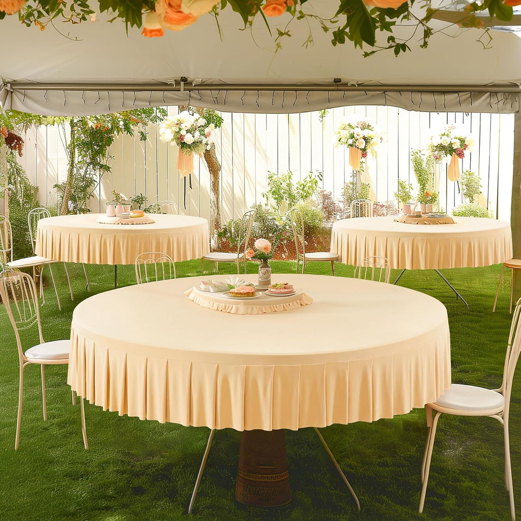 6 Pack Champagne Spandex Tablecloths for 60 inch Table, Stretchy Fitted 5FT Table Cloths Wrinkle Free Covers with Skirt for Wedding Banquet Birthday Party Buffet Restaurant